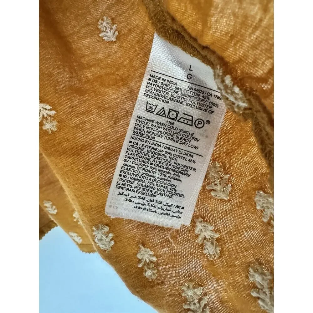 Old Navy Mustard Yellow Smocked Puff Sleeve Peasant Top Women’s Size Large